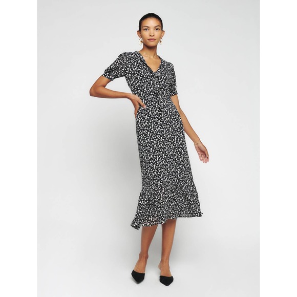 Reformation Dresses & Skirts - Reformation Reeds Floral Tie Front Dress Size 6 NWT Black White